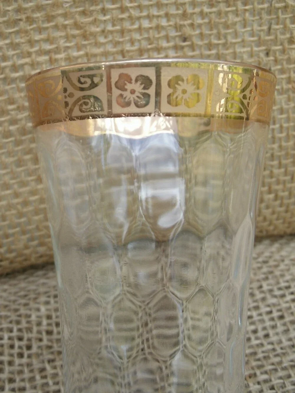 Vintage West Virginia Glass Optic 22K Gold Cordial Glass Set of 6